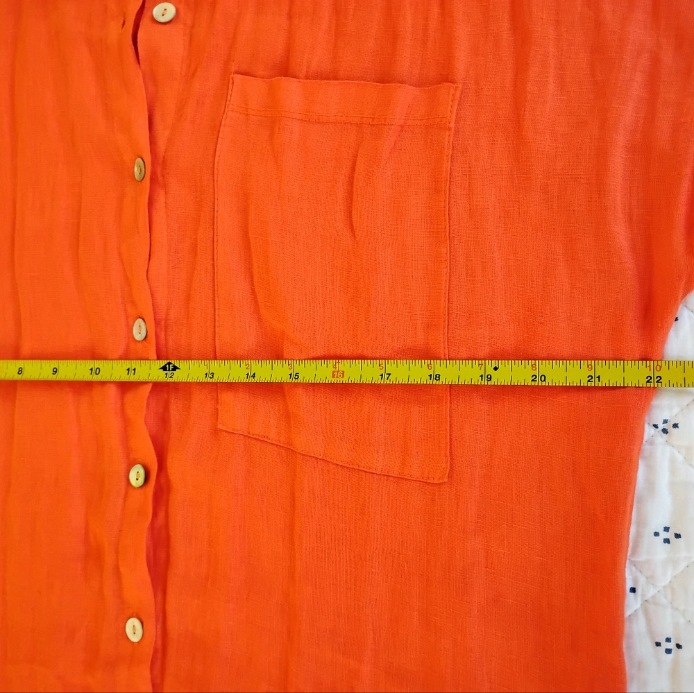 LUA Made in Italy Vibrant Orange 100% Linen Button Down Dress - Picture 15 of 15